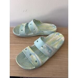 Crocs Iconic Comfort Sandal Slides Green Tye Dye Marbled Size M 7 Women’s 9